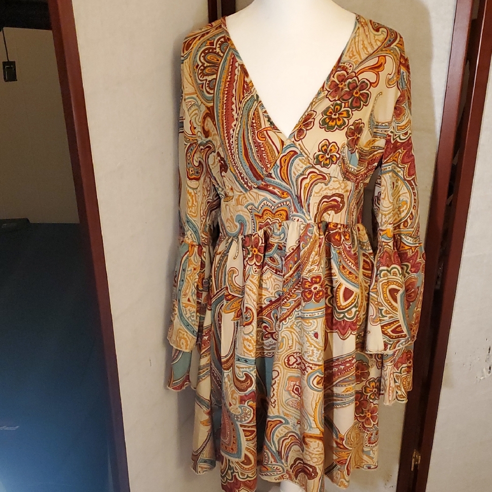 SHEIN Multicolor Paisley Long Sleeve Dress